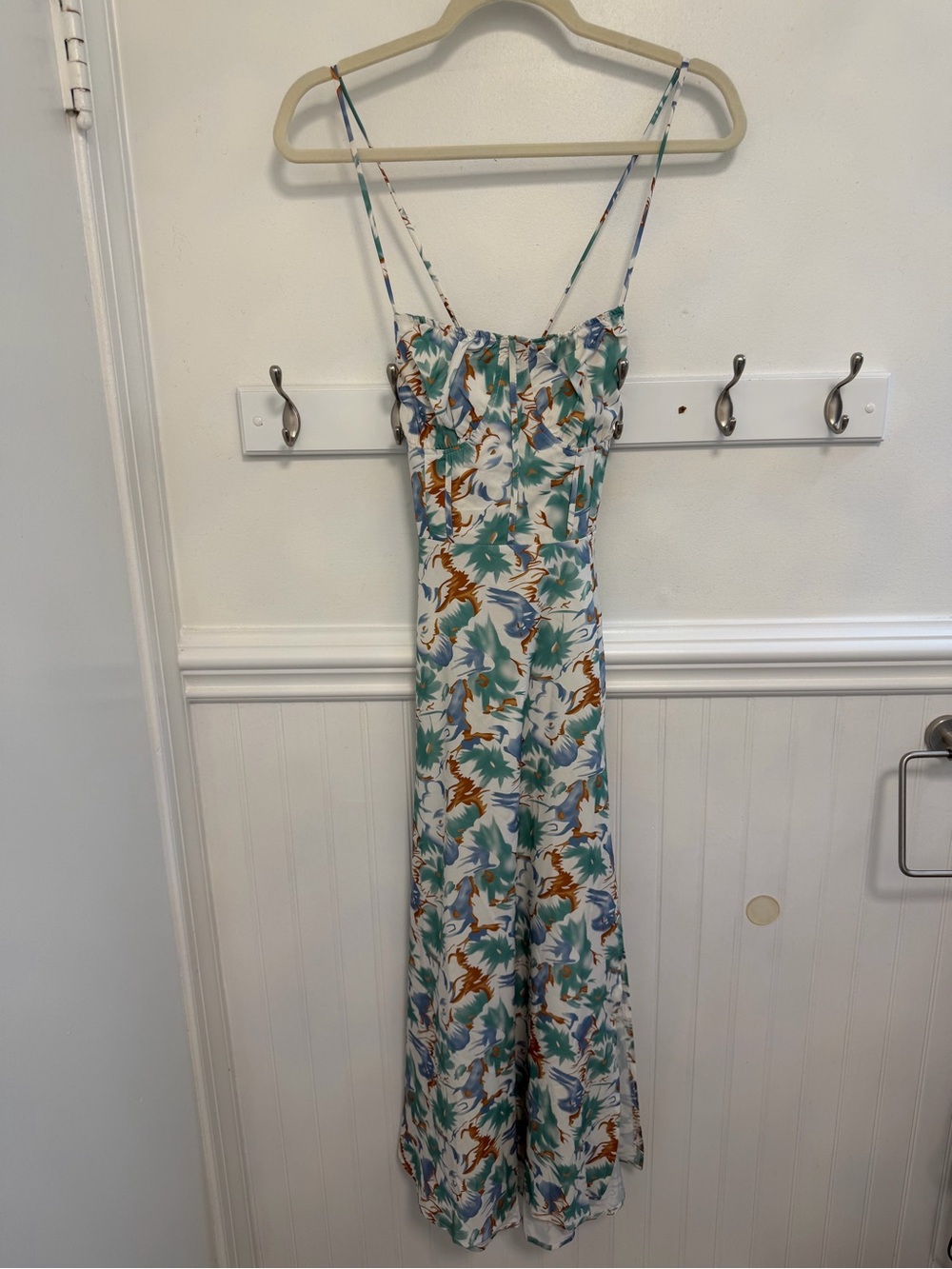 Floral Slip Maxi Dress in Teal, Rust & Blue - Spaghetti Strap
